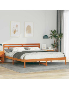 Struttura del letto con testiera Marrone Legno di pino 2