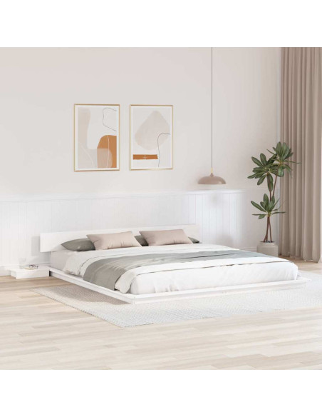 Struttura Letto Piattaforma con Tavolini Comodini Bianca 180x200cm Legno Massello