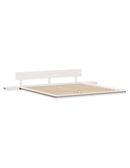 Struttura Letto Piattaforma con Tavolini Comodini Bianca 180x200cm Legno Massello