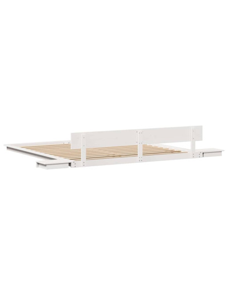 Struttura Letto Piattaforma con Tavolini Comodini Bianca 180x200cm Legno Massello