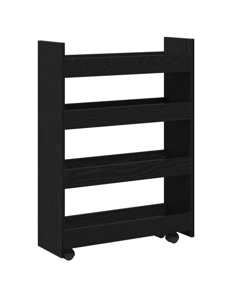 Carrello di Stoccaggio Slim 4 Livelli Rovere Nero Legno Tecnico