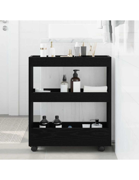 Cabinet da Bagno Stretto con Ruote Rovere Nero Legno Ingegnerizzato