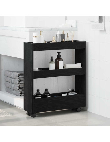 Carrello di Stoccaggio Stretto Rovere Nero 60 x 18 x 70 cm