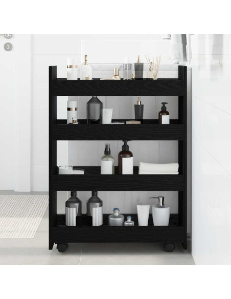 Carrello di Stoccaggio Slim 4 Livelli Rovere Nero Legno Tecnico