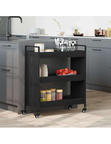 Carrello da Cucina Rovere Nero 70 x 30 x 82 cm