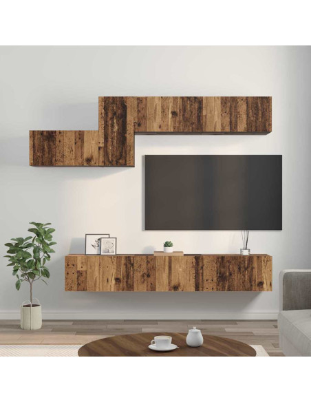 Set mobile TV con cassetto 7 pcs Legno vecchio 60 x 30 x 30 cm