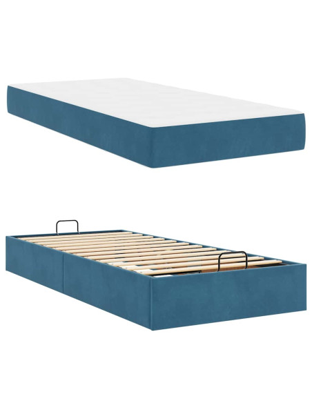 Struttura del letto con archiviazione Blu 90 x 200 cm Velluto