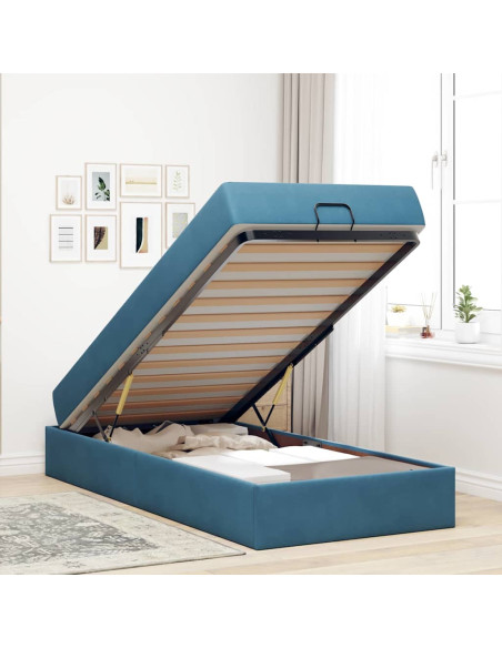 Struttura del letto con archiviazione Blu 90 x 200 cm Velluto