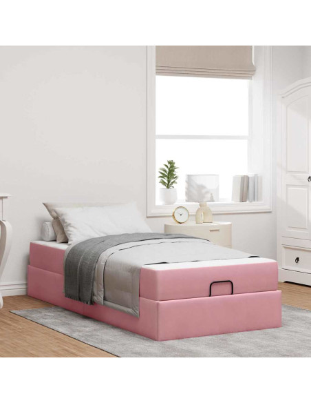 Struttura del letto con archiviazione Rosa 90 x 200 cm Velluto