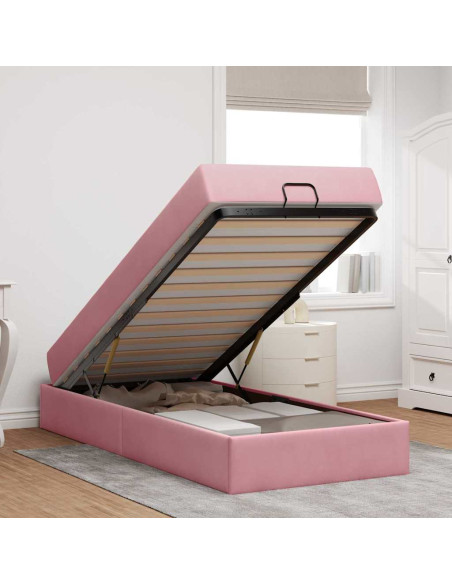 Struttura del letto con archiviazione Rosa 90 x 200 cm Velluto