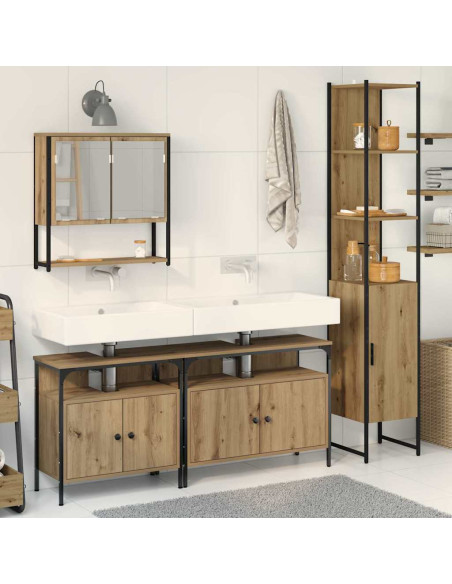 Set di Mobili da Bagno in 4 Pezzi in Rovere Massello e Legno Ingegnerizzato