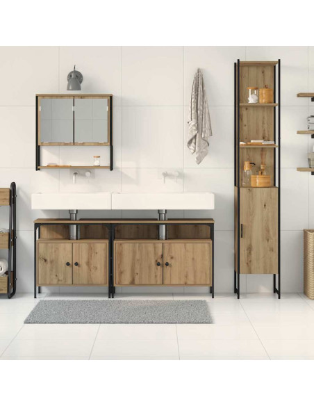 Set di Mobili da Bagno in 4 Pezzi in Rovere Massello e Legno Ingegnerizzato
