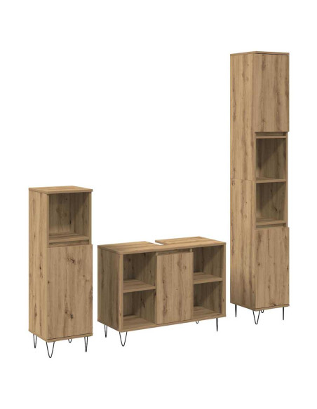 Set di mobili da bagno in 3 pezzi in rovere artigianale