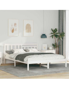 Struttura del letto Bianco 160 x 200 cm Pino massello 2