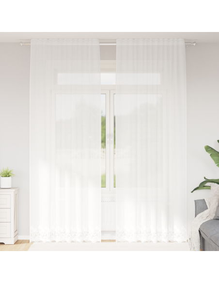 Tenda in Pizzo con tende Floreale Bianco 150 x 300 cm Poliestere
