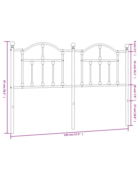 Testiera in Metallo Nero 140 cm