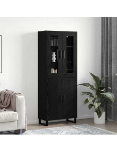 Credenza 2 pcs Rovere nero Legno multistrato 2