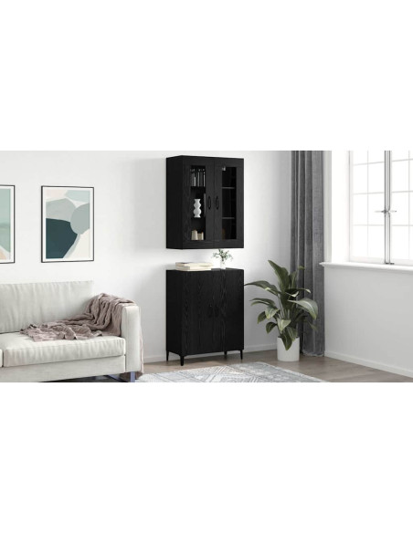 Credenza 2 pcs Rovere nero Legno multistrato