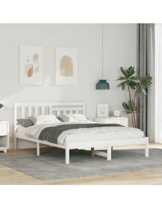 Struttura del letto Bianco 135 x 190 cm Pino massello 2