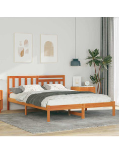 Struttura del letto con testiera Cera marrone 135 x 190 cm 2