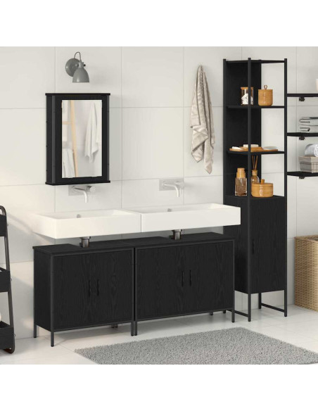Set di mobili da bagno 4 pezzi in legno ingegnerizzato rovere nero