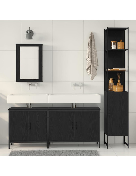 Set di mobili da bagno 4 pezzi in legno ingegnerizzato rovere nero