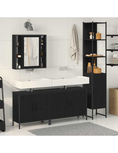 Set di mobili per bagno a 4 pezzi in legno ingegnerizzato, rovere nero