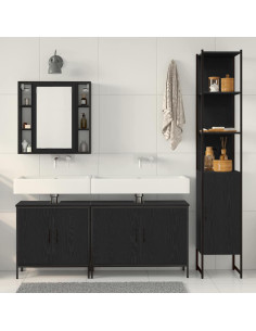 Set di mobili per il bagno 4 pcs Nero Legno multistrato 2
