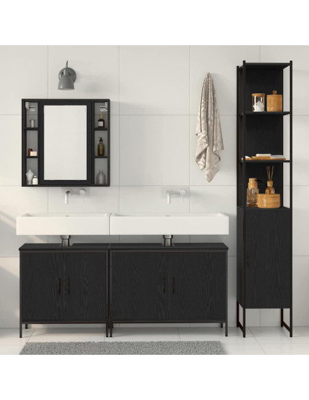 Set di mobili per bagno a 4 pezzi in legno ingegnerizzato, rovere nero