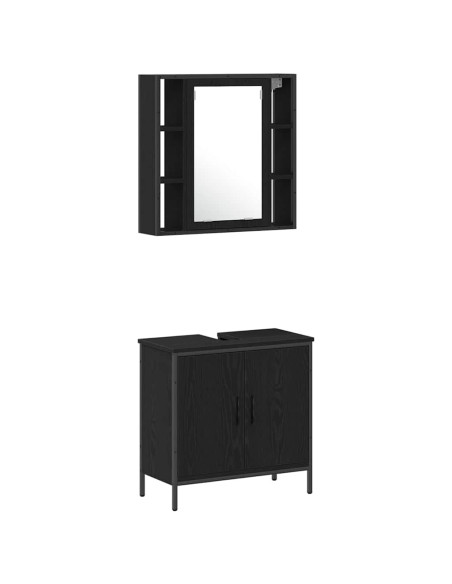 Set di mobili per bagno a 4 pezzi in legno ingegnerizzato, rovere nero