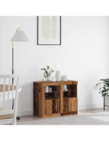 Armadi laterali con luci LED 2 pezzi Legno antico 41x37x67 cm
