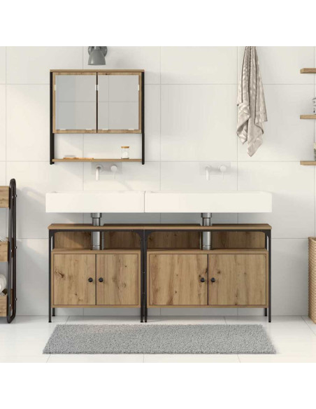 Set di Mobili da Bagno in 3 Pezzi Rovere Artigianale Legno Ingegnerizzato