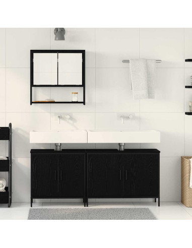 Set di mobili per il bagno 3 pcs Nero Legno multistrato