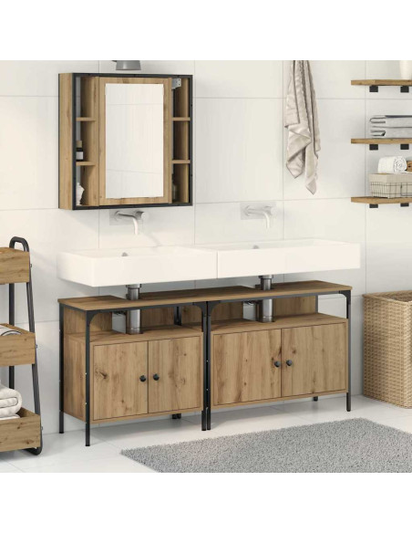 Armadio da bagno con specchio Set di 3 Rovere artigianale