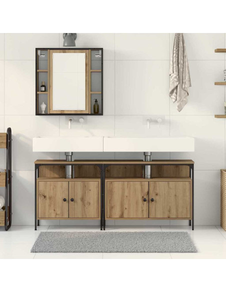 Armadio da bagno con specchio Set di 3 Rovere artigianale