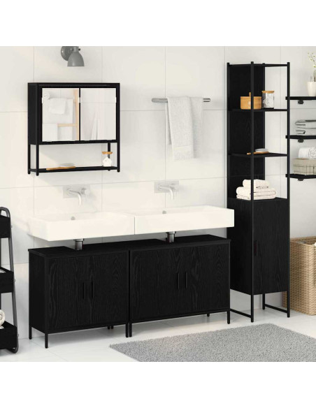 Set di mobili per bagno a 4 pezzi in rovere nero e legno ingegnerizzato