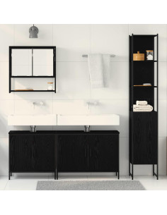 Set di mobili per il bagno 4 pcs Nero Legno multistrato 2