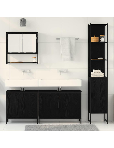 Set di mobili per bagno a 4 pezzi in rovere nero e legno ingegnerizzato