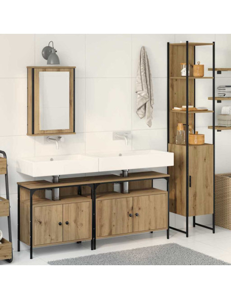 Set di mobili da bagno in rovere artigianale, 4 pezzi