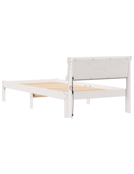 Struttura Letto con Testiera & LED - Bianca 100x200 cm, Legno Massello di Pino
