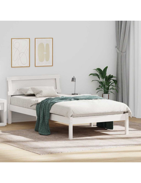 Struttura Letto con Testiera & LED - Bianca 100x200 cm, Legno Massello di Pino