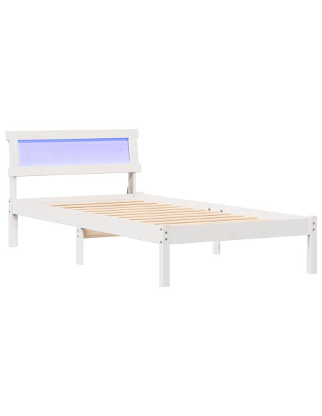 Struttura Letto con Testiera & LED - Bianca 100x200 cm, Legno Massello di Pino