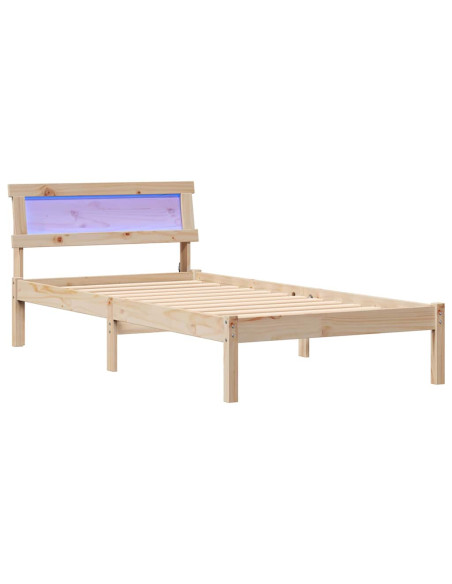 Struttura letto con testiera e LED - 90 x 200 cm - legno di pino massello