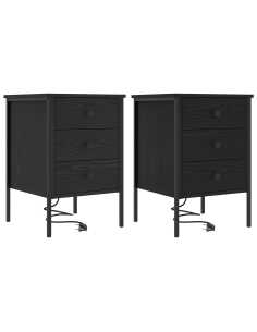 Armadio da Notte con cassetto 2 pcs Rovere Nero 42 x 41 x 61 cm