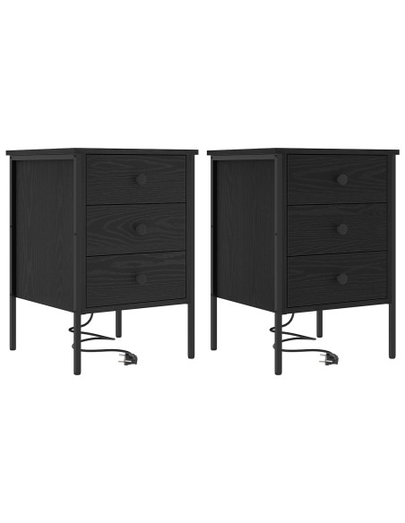 Armadio da Notte con cassetto 2 pcs Rovere Nero 42 x 41 x 61 cm