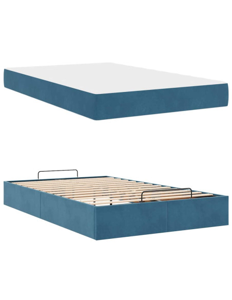 Struttura del letto con archiviazione Blu 120 x 200 cm Velluto