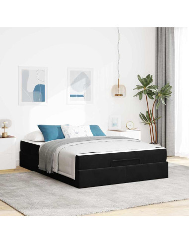 Struttura letto con materasso con materasso 2 pcs Nero Velluto