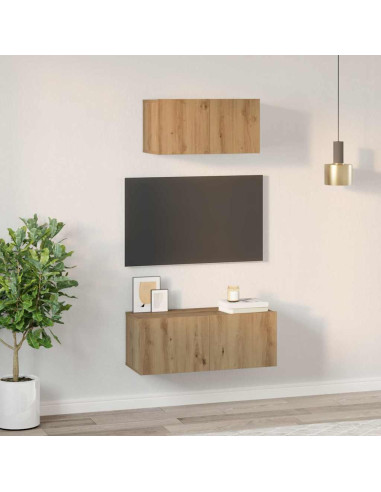 Set mobile TV 2 pcs Rovere artigianale Legno multistrato