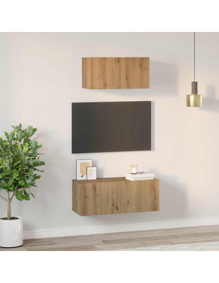 Set mobile TV 2 pcs Rovere artigianale Legno multistrato