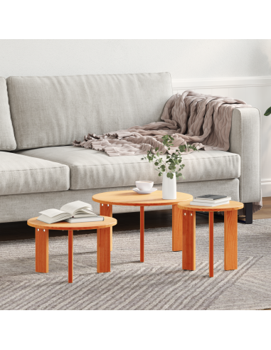 Tavolino da salotto 3 pcs Marrone cerato Legno di pino massello